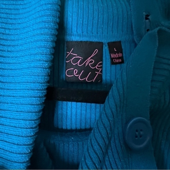 Take Out Turquoise Turtleneck Button Accent Elbow Length Sweater Dress Large - Picture 6 of 14